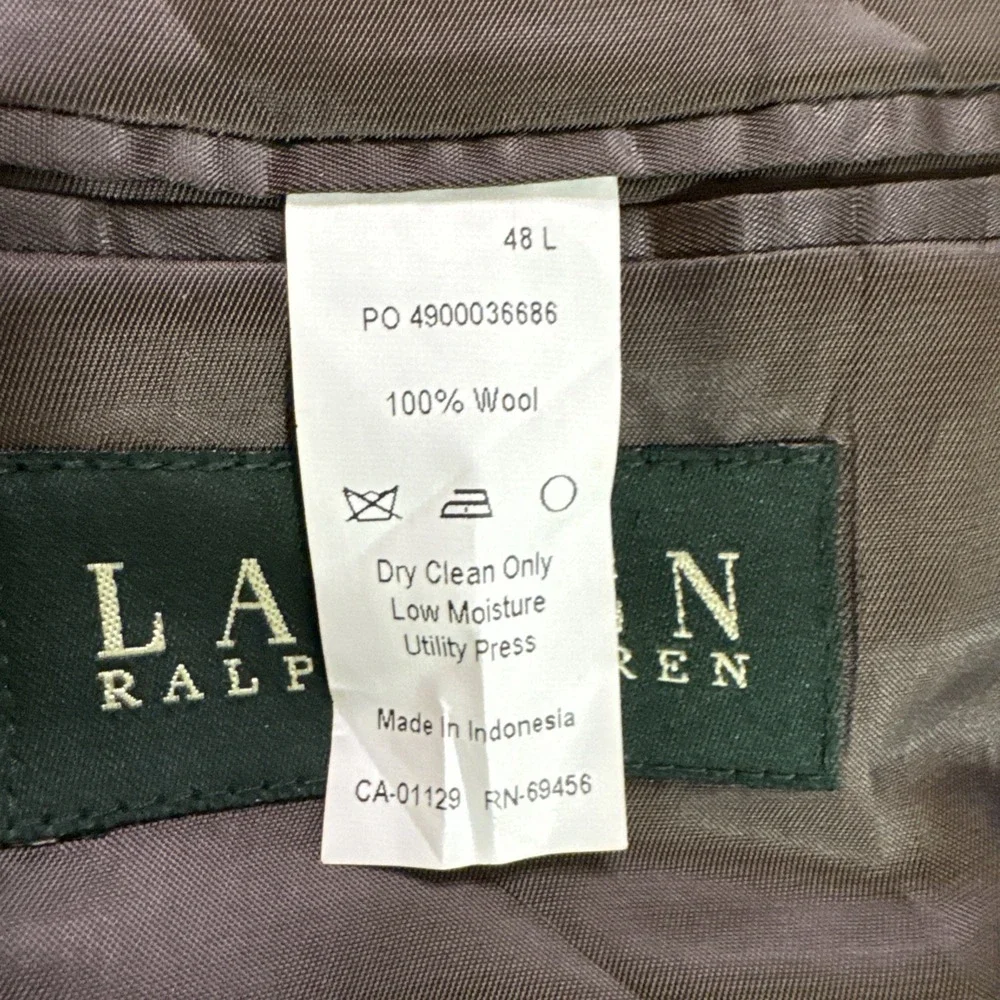 Lauren Ralph Lauren Sport Coat Jacket‎ Brown Herringbone Plaid Flannel Wool 48L